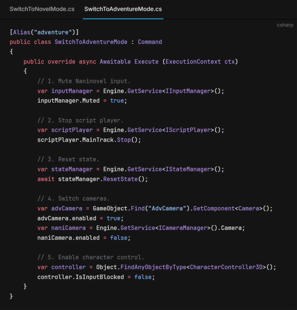 나니노벨 Integration Options - SwitchToAdventureMode