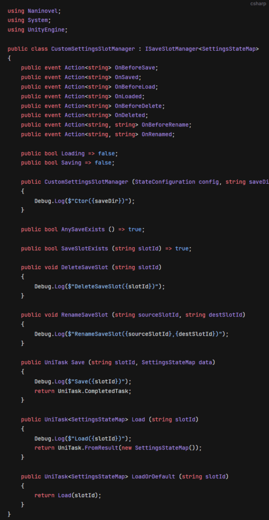 나니노벨 State Management - CustomSettingsSlotManager