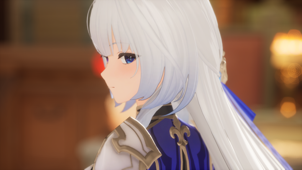 오필리아 측후면 샷 클로즈업: 곁눈질로 은근히 이쪽을 바라보는 게 굉장히 모에하다