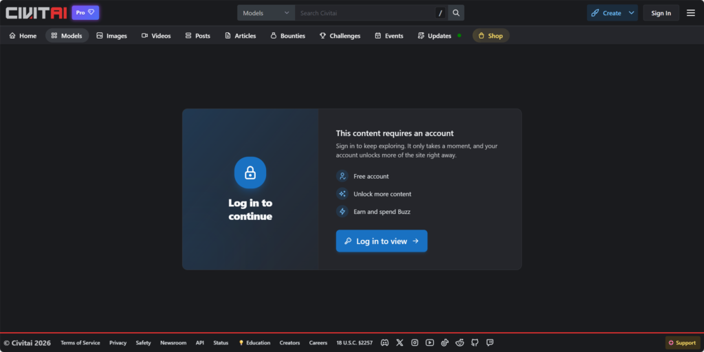Civitai 로그인 화면